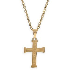 Collier Acier Jaune Croix 26*45mm Chaîne Forçat 3mm 50  à 55cm