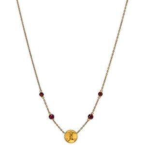 Collier Or 750 Batée 12mm Cristal Grenat 4.5  à 5mm 42  à 45cm