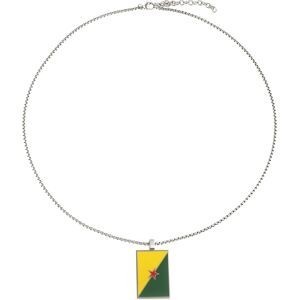 Collier Acier Drapeau Guyane 21*37mm Avec Bélière Email Multicolore Chaîne 2mm 50 à 55cm