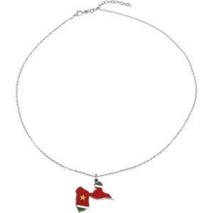 Collier Acier Carte Guadeloupe 32*28mm Avec Bélière Email Multicolore Chaîne 2mm 50 à 55cm