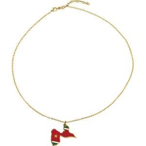 Collier AcierJaune Carte Guadeloupe 32*28mm Avec Bélière Multicolore Chaîne 2mm 50 à 55cm