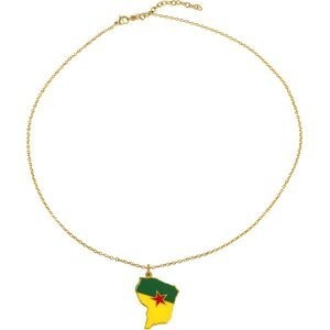 Collier AcierJaune Carte Guyane 25*37mm Avec Bélière Email Multicolore Chaîne2mm 50 à 55cm