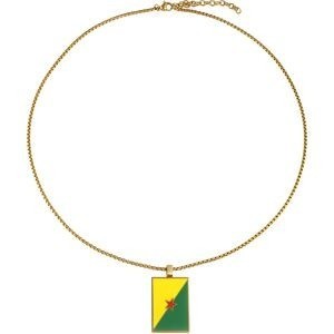 Collier AcierJaune Drapeau Guyane 21*37mm Avec Bélière Multicolore Chaîne 2mm 50 A 55cm