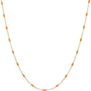 Collier Acier Jaune Olive Email Orange 2mm Chaîne 1.2mm 42 à 45cm