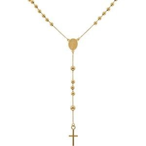 Collier Chapelet Or 375 Boules 4mm Croix Miraculeuse Pendant .110mm Chaîne 1.2mm 50cm