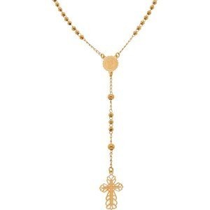 Collier Chapelet Plaqué Or Chaîne 1.5mm Médaille Croix Boules Pendant 100mm 45 cm