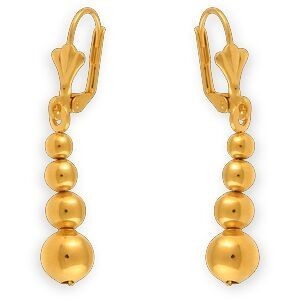 Boucles D'oreilles Plaqué Or Pendant 40mm Boules 4 à 8mm