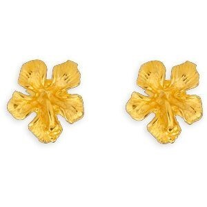 Boucles D'oreilles Plaqué Or Hibiscus 10mm