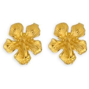 Boucles D'oreilles Plaqué Or Hibiscus 11mm