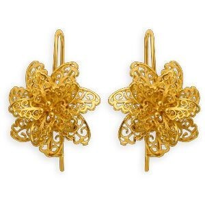 Boucles D'oreilles Plaqué Or Pendant 31mm Fleur 24mm