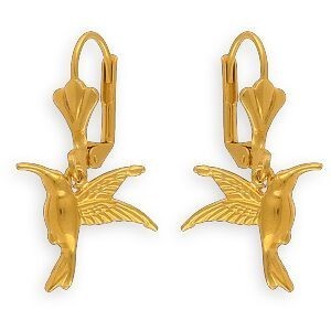 Boucles D'oreilles Plaqué Or Pendant 28mm Colibri 17*15mm