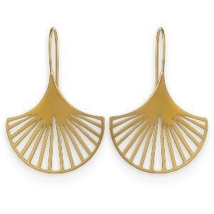 Boucles D'oreilles Acier Jaune Pendant Motif Eventail 30*40mm