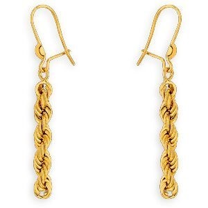 Boucles D'oreilles Or 750 Pendant 45mm Maille Corde 5mm