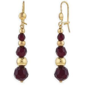 Boucles D'oreilles Or 750 Pendant 45mm Cristal Grenat 4 A 8mm Boule 2 à 6mm