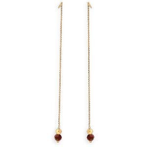 Boucles D'oreilles Or 375 Pendant 80mm Cristal Grenat 4mm Boule 3mm