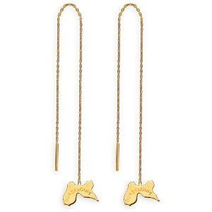Boucles D'oreilles Or 750 Pendant 100mm Carte Guadeloupe 8*5mm