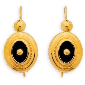 Boucles D'oreilles Or 750 Pendant 20mm Onyx Ovale 10*12mm
