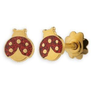 Boucles D'oreilles Coccinelle Email Rouge 5*5mm Or 750  Fermeture Vis