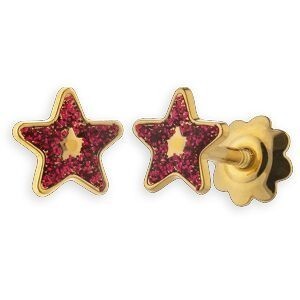 Boucles D'oreilles Etoile Email Rouge 5mm Or 750 Fermeture Vis