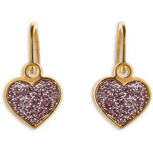 Boucles D'oreilles Pendant 14mm Cœur Pailleté 6.5mm Or 750