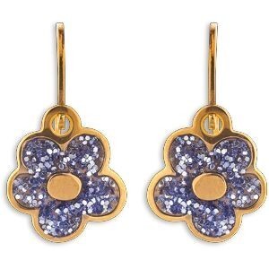 Boucles D'oreilles Pendant 14mm Fleur Pailletée 6.5mm Or 750