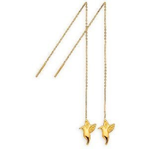 Boucles D'oreilles Or 375 Pendant 120mm Colibri 9*11mm