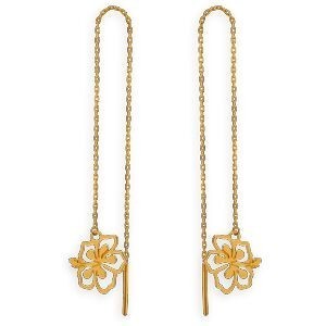 Boucles D'oreilles Or 375 Pendant 100mm Hibiscus 12mm