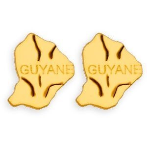 Boucles D'oreilles Or 750 Carte Guyane Laque Noir 4*5mm
