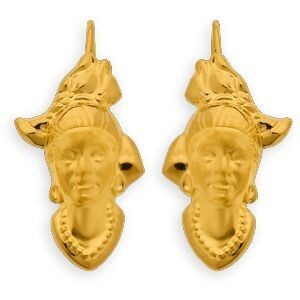 Boucles D'oreilles Or 375 Pendant 26.5mm Tête Antillaise 11.5*20mm