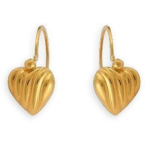 Boucles D'oreilles Or 375 Pendant 13.4mm Cœur Strié 7.5mm