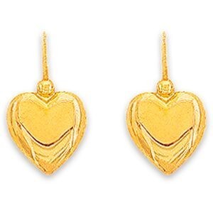 Boucles D'oreilles Or 375 Pendant 15mm Cœur 8mm