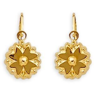 Boucles D'oreilles Or 375 Pendant 15mm Fleur 7mm