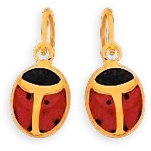 Boucles D'oreilles Or 375 Pendant 18mm Coccinelle Email Rouge Noir 6*7mm
