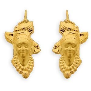 Boucles D'oreilles Or 375 Pendant 30mm Tête Antillaise 15*25mm