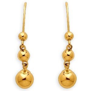 Boucles D'oreilles Or 375 Pendant 30mm Boules 3  à 6mm