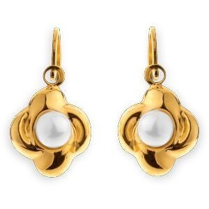 Boucles D'oreilles Or 375 Pendant 15mm Motif Perle Culture 7.5mm