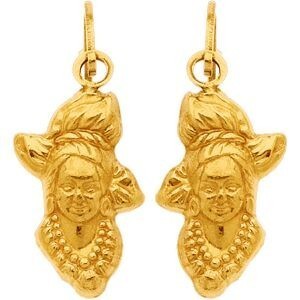 Boucles D'oreilles Or 375 Pendant 14mm Tête Antillaise 5*10mm