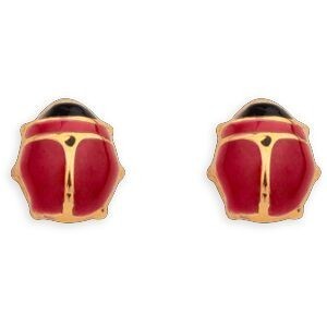 Boucles D'oreilles Or 375 Coccinelle Email Rouge Noir 3*3.5mm