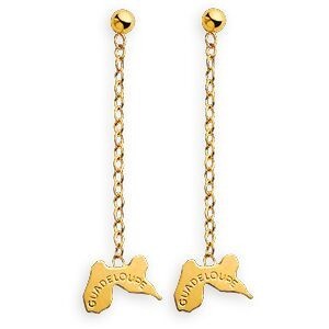 Boucles D'oreilles Or 375 Pendant 40mm Carte Guadeloupe 9*7mm