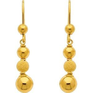 Boucles D'oreilles Or 750 Pendant 35mm Boules 3  à 6mm Lisses Sablées