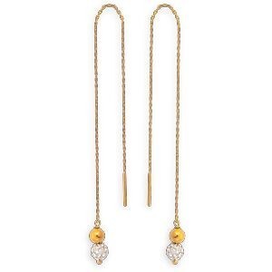 Boucles D'oreilles Or 375 Pendant 110mm Boule Strass 4mm Boule Or 4mm