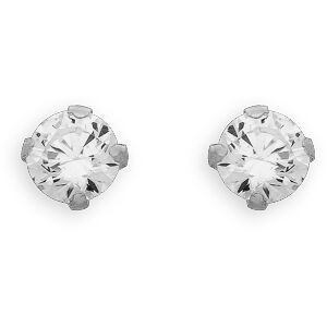 Boucles D'oreilles Or 375 Gris Zirconium 4mm 4 Griffes