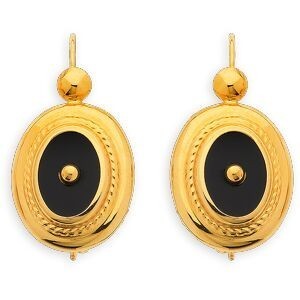 Boucles D'oreilles Or 750 Pendant 23mm Onyx Ovale 13*16mm