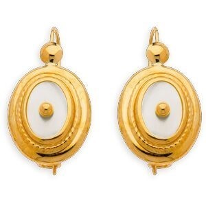 Boucles D'oreilles Or 750 Pendant 23mm Nacre Ovale 13*16mm