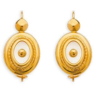 Boucles D'oreilles Or 750 Pendant 20mm Nacre Ovale 10*12mm