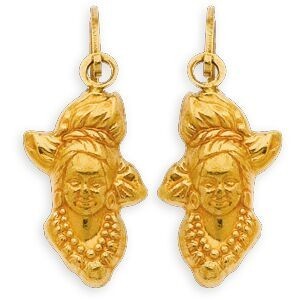 Boucles D'oreilles Or 750 Pendant 14mm Tête Antillaise 5*10mm