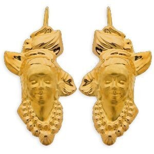 Boucles D'oreilles Or 750 Pendant 30mm Tête Antillaise 15*25mm