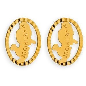 Boucles D'oreilles Or 375 Carte Martinique Cerclée Striée 9*11.5mm