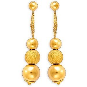 Boucles D'oreilles Or 375 Pendant Boules Lisses Sablées