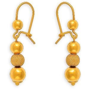 Boucles D'oreilles Or 375 Pendant 30mm Boules Lisses Sablées 5  à 6mm